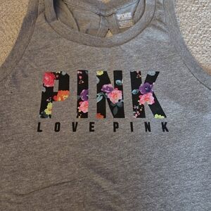 PINK Victoria’s Secret Floral Logo Tank Top Gray XS Cutout Back